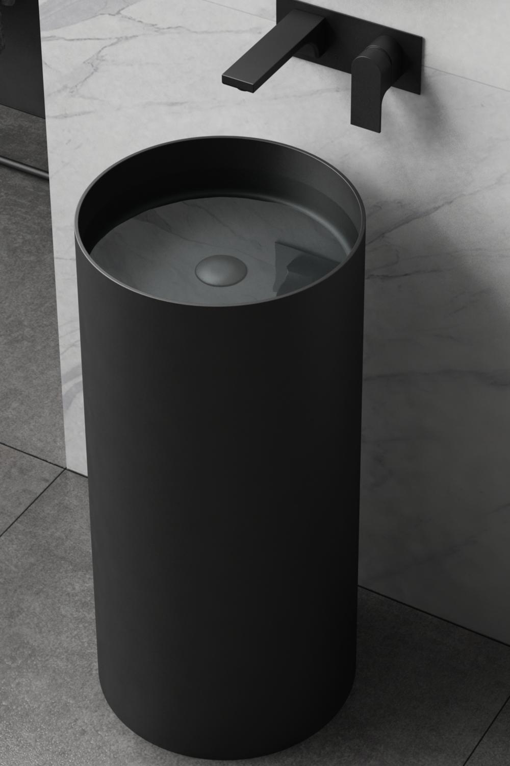 Anti Scratch Bathroom Pedestal Basin Matte Black Freestanding Sink 400mm OEM