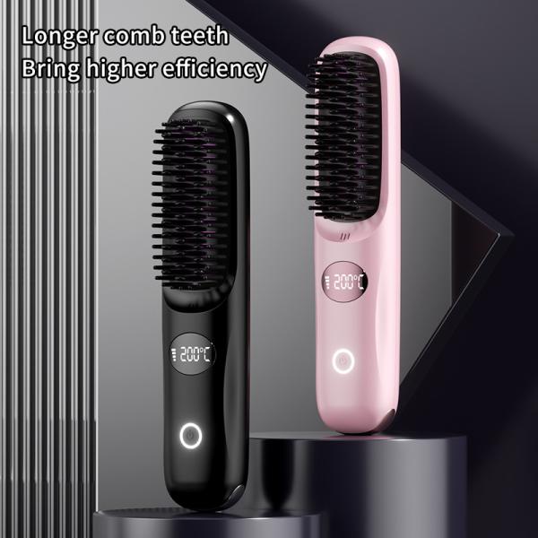 Personal Care Hair Dryer Electric Brush Hot Air Comb Heat USB Wireless Rechargeable Hair Straightener Brush