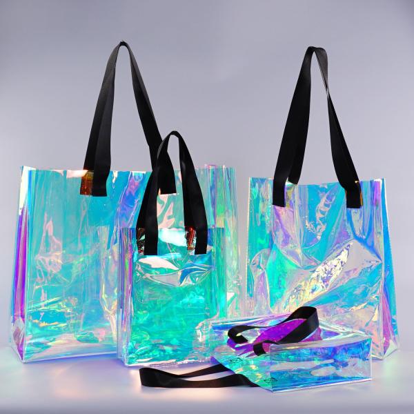 Hot Sale Gift Custom Color Logo Foldable Transparent Waterproof Holographic Shopping Clear TotePvc Tote Waterproof Transparent Shoulder Jelly Custom Pvc Shopping Holographic Bag Clear Laser Handbag
