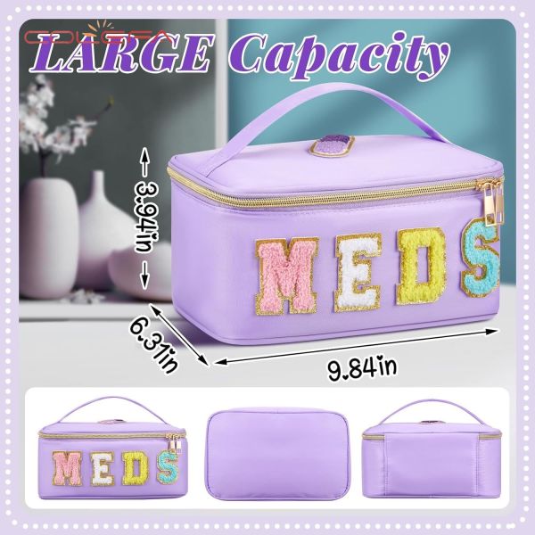 Polyester Large Capacity Bag with Embroidered Letters Cosmetic Pouch Travel & Daily Use Toiletry Bag Portable Makeup Storage Bag