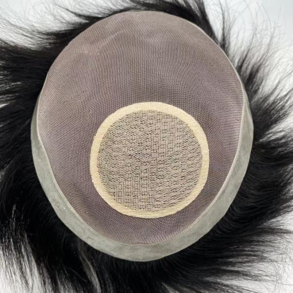 Mono PU Remy Hair Toupee Fine Mono Lace with silk base crown Indian Human Hair Replacement Wig For Men