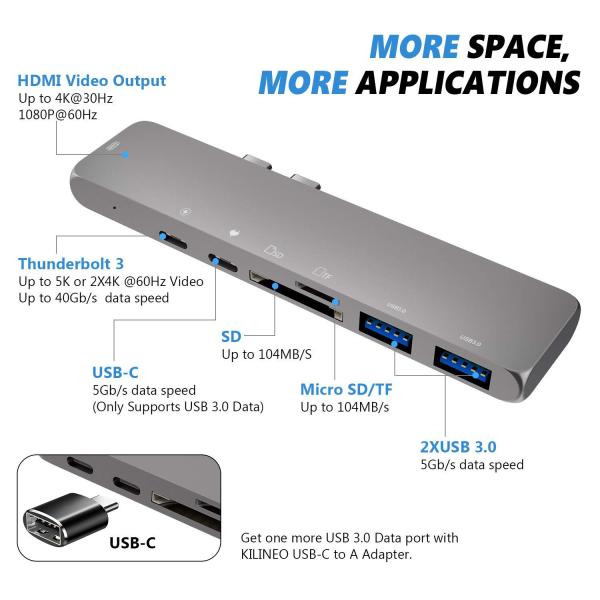 7 in 1 Type C Hub USB-C to 3 Port USB 3.0 Hub 1 Port HDM I USB C Hub with SD TF Card Reader