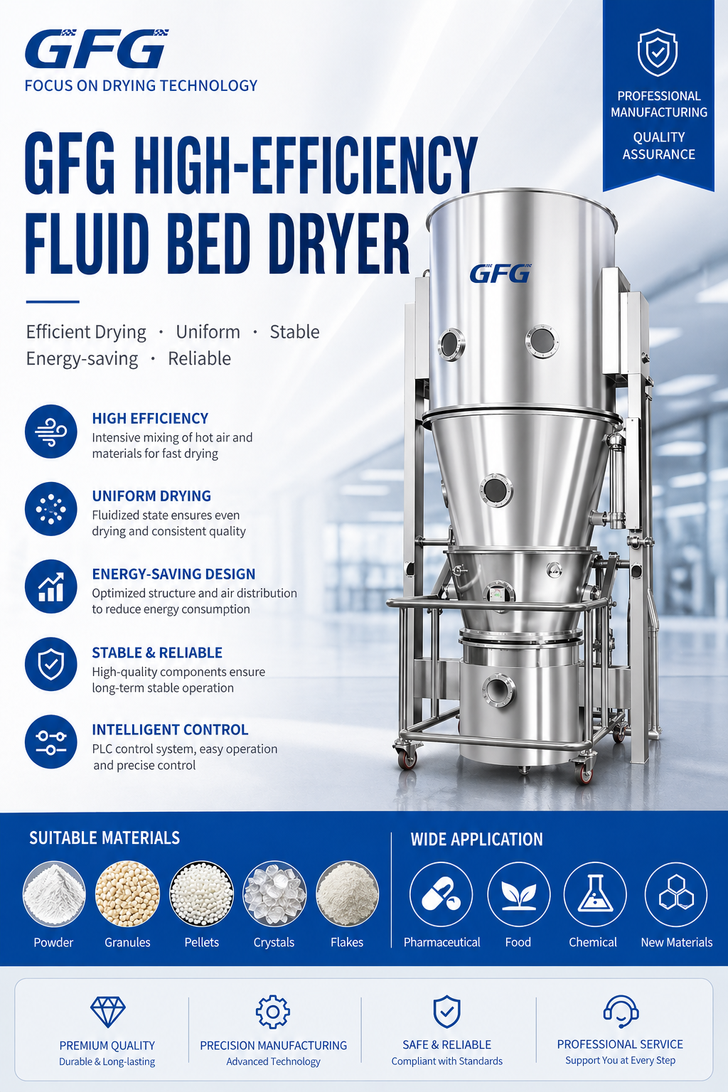 GFG-150 Fluid Bed Dryer Pharmaceutical Tablets Capsules Granules Processing Drying Machine