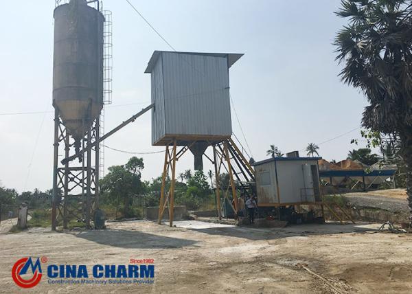 Funil pequeno de HZS25 25m3/h que levanta planta de mistura concreta automática misturada pronta concreta da planta de mistura a mini
