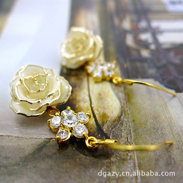 24k Gold Dipped Rose Fashion Earrings Gifts for Girlfriend Mother's Day  Preserved  Gold Rose Earrings Manufacture Wholesale