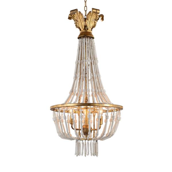 Wrought iron and wood light chandelier fixtures with Wood beads for Kitchen Dining room (WH-CI-40)