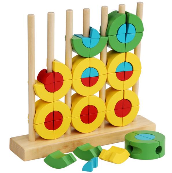 Juguete Interativo Montessori Educativo Preescolar BPA Grátis Rattles Teether 3D Anéis de Bloqueio de Arco-íris de Madeira