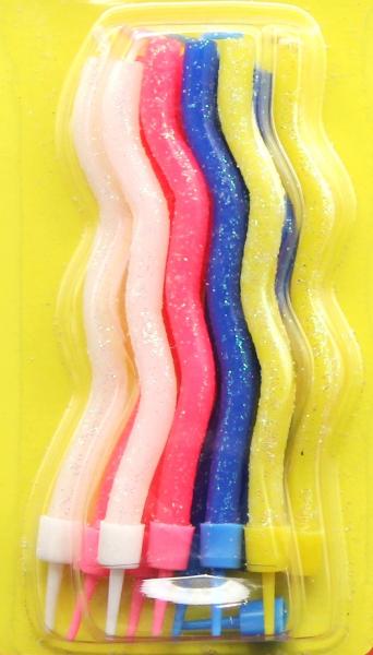 Glitter Wave Shaped Birthday Party Candles With Plastic Holder No Harm No Dripping