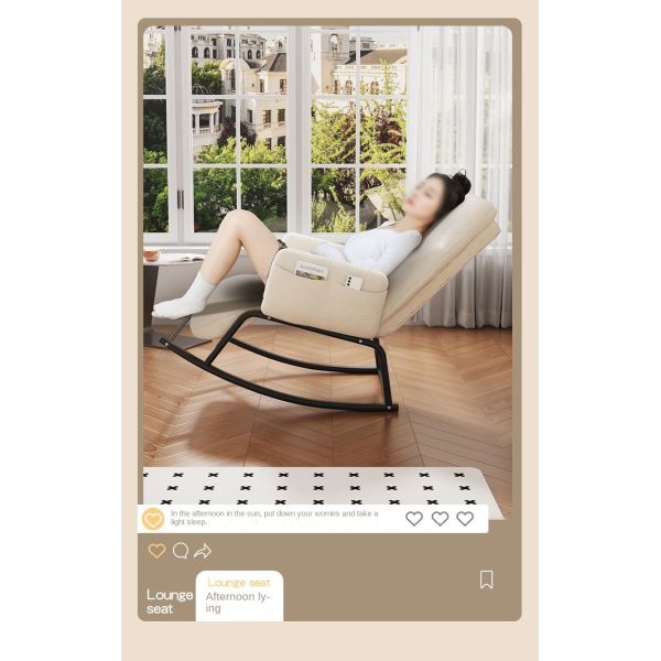 Leisure Sleeping Lazy Comfortable Upholstered Rocking Lounge Chair Fabric Upholstery Recliner Rocking Chair for Balcony