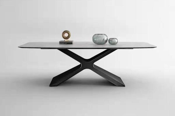 Elegant Appearance Ceramic Marble Dining Table With Stainless Steel Legs Rectangle Shape