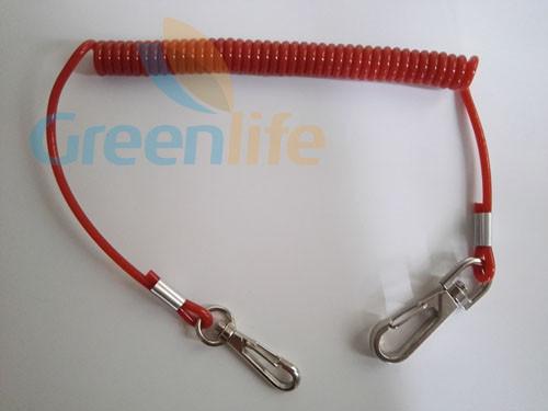 Safety Lanyard Spring Coil Cable Heavy Duty Black Color 20cm Unstretched Length w/Snap Hooks