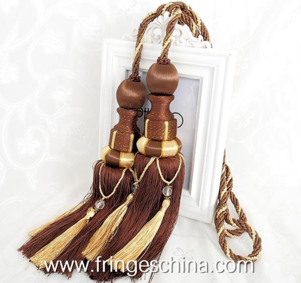 Delicate custom long tassel fringe trimming for curtain attractive tieback hanging ball