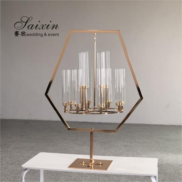 ZT-405B Saixin Новый Пентагон черный металлический каркас с висящим люстра свеча для свадебного украшения