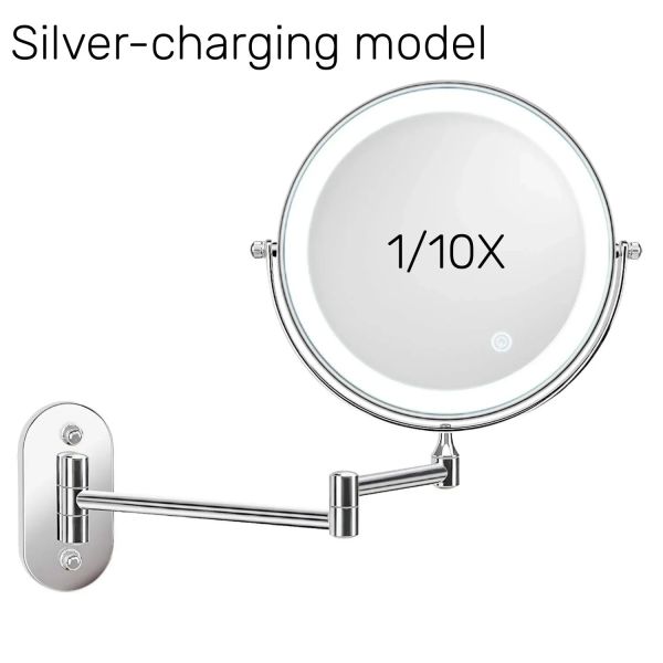 8 Inch Chrome 10x Magnifying Double Side USB Charging Bathroom 3 Color Makeup Mirror lamp(WH-MR-82)