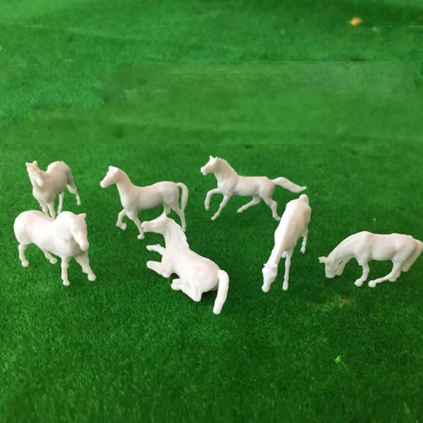 1:87 ABS plastic Model 25mm White Farm Animals Horse 7 Poses for model building