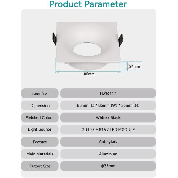 MR16 Recessed Spotlight Ø75mm Deep Anti-glare For Commercial