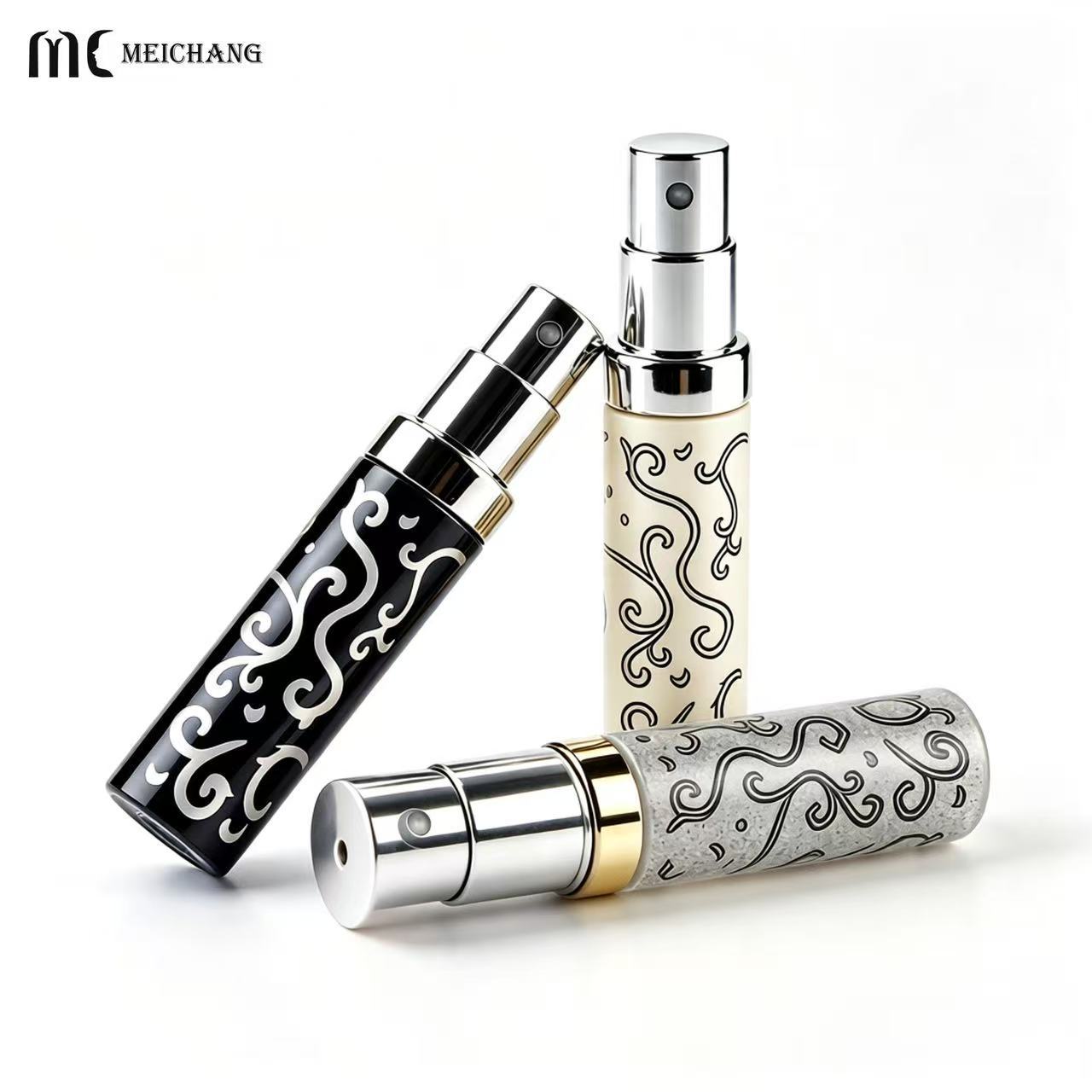 Vintage Engraved Metal Perfume Atomizer, 3ml Refillable Portable Fragrance Spray Bottle (MC-1209)