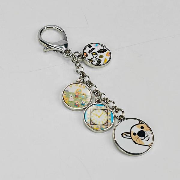 Zinc Alloy Sublimation Blank Metal Key Chain Custom Logo With 4 Round Charms Sublimation Keychains