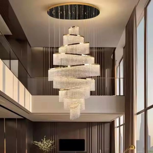 Crystal Modern Staircase Chandelier Lighting , Custom Large LED Pendant Light Fixtures
