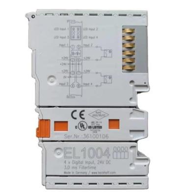 EL1004 Beckhoff. Terminal EtherCAT, entrada digital de 4 canais, 24 V DC, 3 ms.