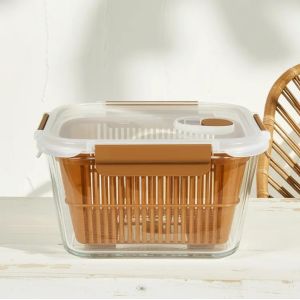 IKOO 1800ml Rectangular Glass Food Container with Detachable Silicone Lid