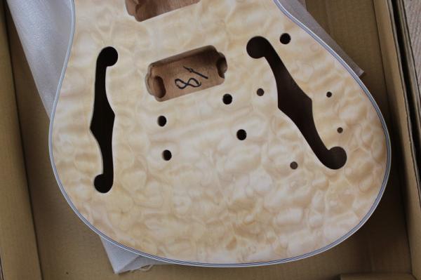 Custom Semi-hollow Electric Guitar Kit(Parts) with Mahogany Body ans Neck,Flame Maple Veneer,Chrome Hardwares,DIY Guitar