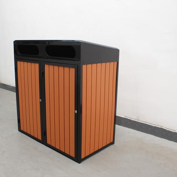 Ограждение для наружных контейнеров из мягкой стали с пластиковыми деревянными плитами, сочетающиеся с пластиковым контейнером для колес 120 л