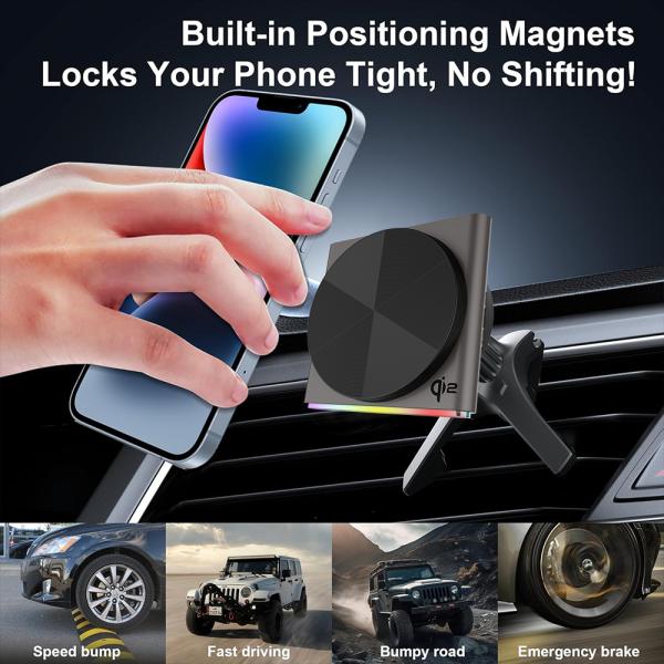 Q2 Cargador inalámbrico para coches Función de recogida de sonido 9-Color RGB Proyección de efecto de luz lámpara ambiental Carga rápida
