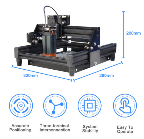 Petite machine de gravure laser automatique portable à lumière bleue 10W pour feuille, copeaux de bois, cuir, carton, plastique, acrylique
