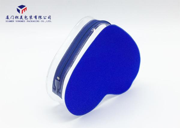 Heart Shape Soft PVC Bags 14.5cm Height Backside Opaque Embossed Blue PVC