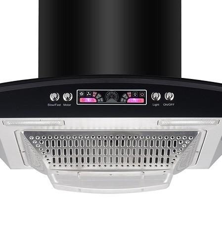 Electric Arc Glass Chimney Hood Stainless Steel Housing App Controlled Kitchen Range Hood