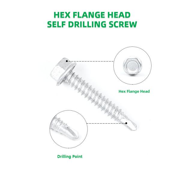 Ferro 6.3x38mm Hex Flange Head Tek para ponto de instalação de acero leve