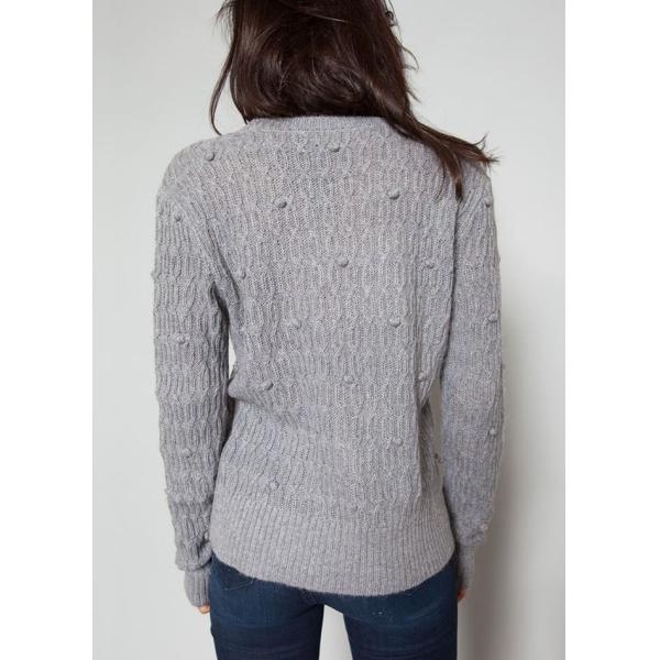 Grey / Berry Women'S Cable Knit Pullover Sweaters With Bubble Sweater Water Soluble