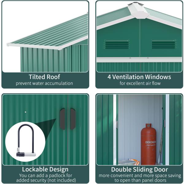 Steel Double Sliding Door Storage Shed AJUNION Metal Garden Shed Tool House for Storage