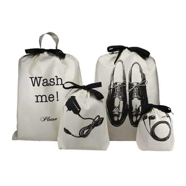 Toiletry Organic Cotton Drawstring Bags Pouch Machine Washable Custom