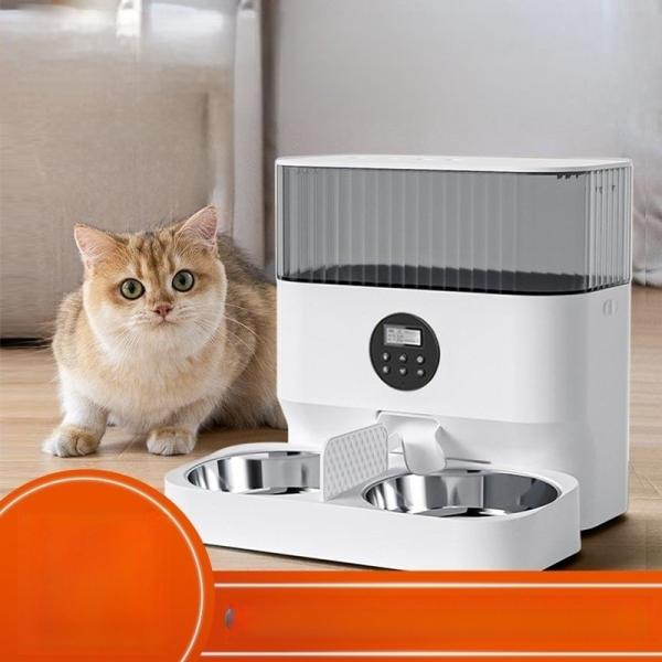Comedero automático para gatos con doble cuenco inteligente y personalizable, alimentado por batería, con clasificación IP67