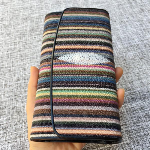 Stripe Designer Authentic Stingray Skin Women's Long Clutch Wallet Genuine Leather Female Purse Lady Large Card Holders