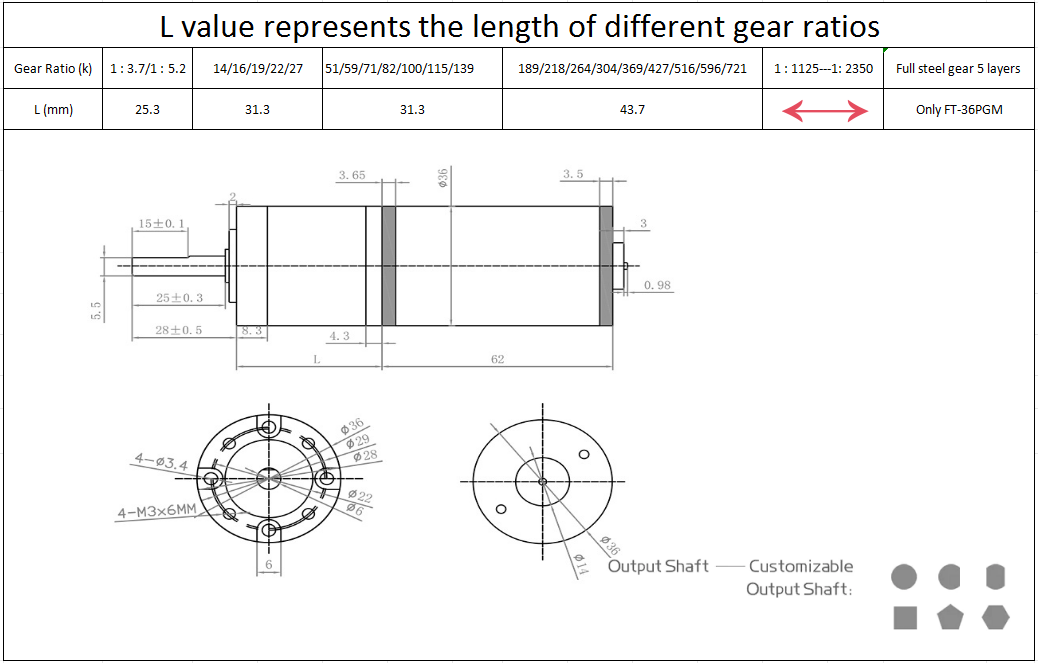 Customized ф36mm 12V 24V High Efficiency Planetary Gear Motor with Large Torque for Industrial Applications