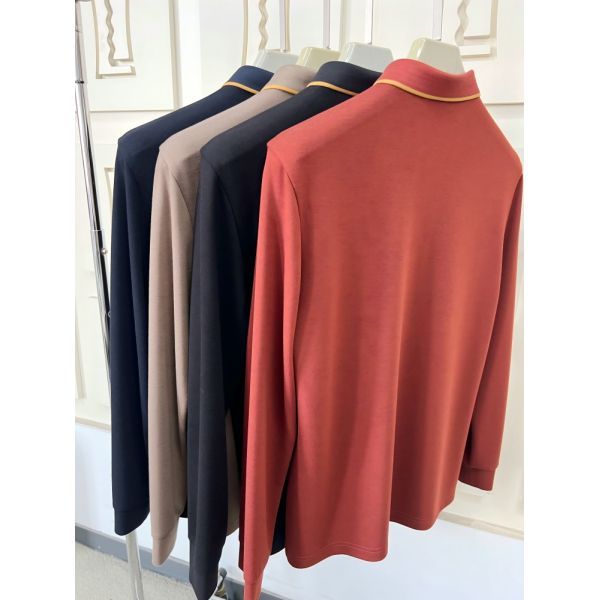 Luxury Men Long Sleeve Polo Shirts with Contrast Collar Classic Design Embroidered Logo, Multiple Colors for Business & Casual