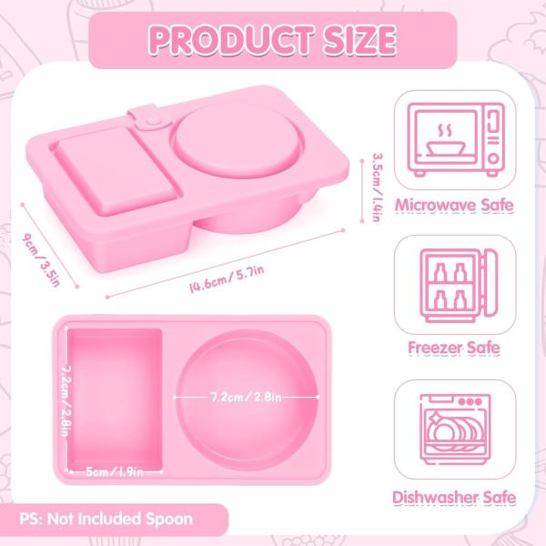 Silicone Reusable Snack Containers With Lids, 3 Pack Double/2 Compartment Snackle Box Container For Salad Sauce, Condiment Containers With Lids For Portion Control, Travel, Picnic