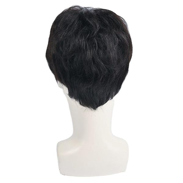 150% Density Natural Black Short Human Hair Wig for Men Layered Full Replacement Hair