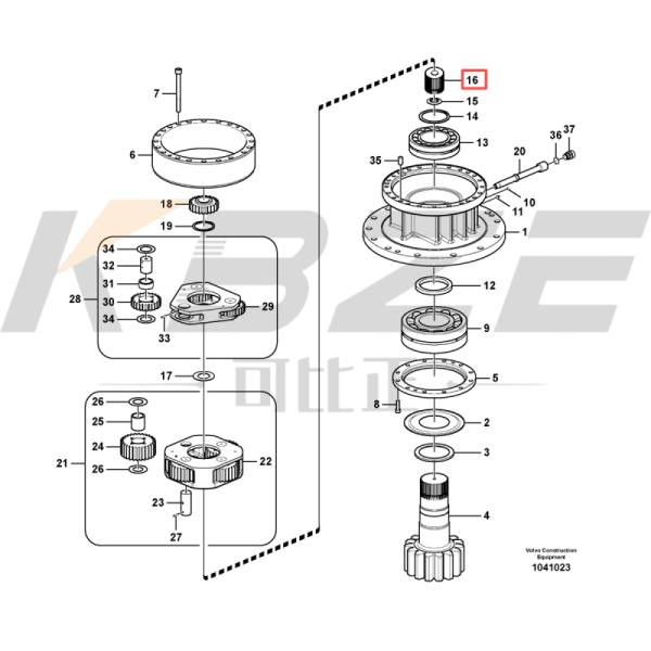 KBZE VOE14547272 14547272 Second Carrier Sun Gear for VOLV.O EC290 EC300 EC330 EC340 EC350 EC700 Excavator Swing Gearbox Planetary Gear OEM Replacement Parts