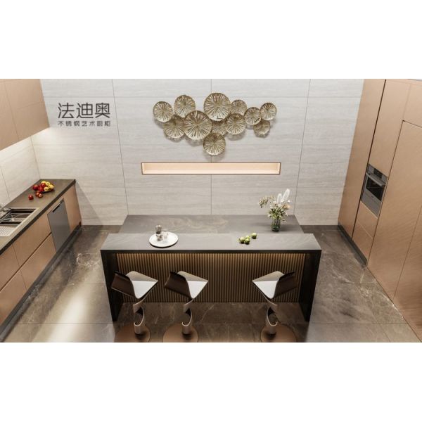 Fadior Stainless Steel Art Kitchen Cabinet - Beige Aesthetic, Bar Island Layout, Custom Storage & Premium Hardware