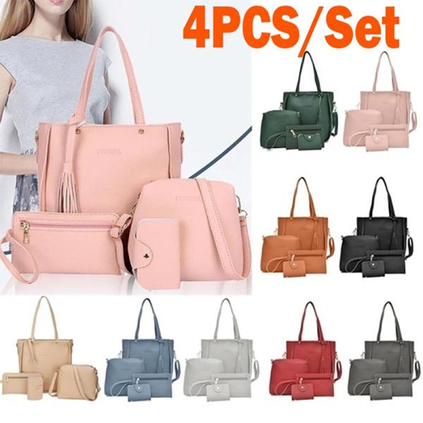 4Pcs/Set Women PU Crossbody Bag Set Leather Shoulder Bags Ladies Purse