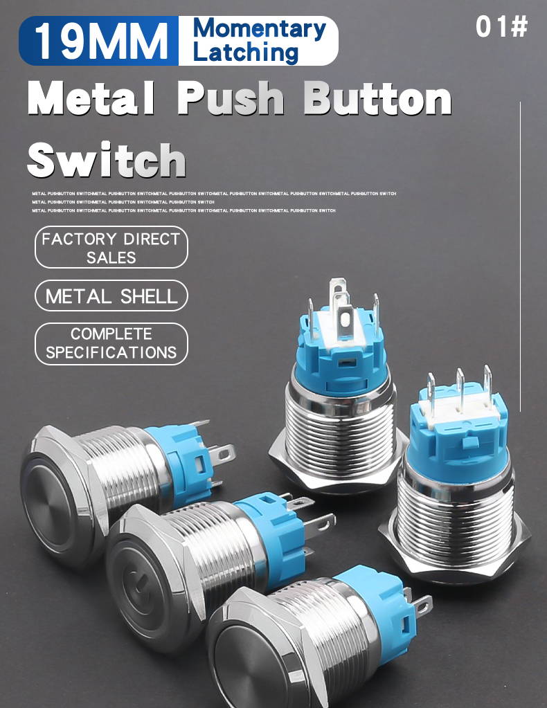 19mm Metal Push Button Switch 1NO1NC Waterproof High/Flat Head Ring-LED Momentary Latching Button Switch 6V 12V 220V