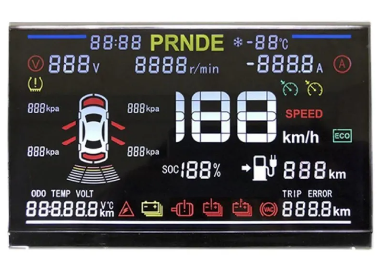 3.0V Negative Transmissive Custom Segment LCD Display with Metal Pin Connection