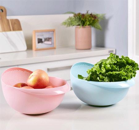 Plastic Rice Strainer Bowl with Handle Kitchen Draining Colanders for Cleaning Vegetables