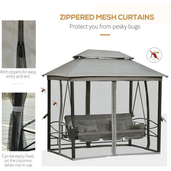 Metal AJUNION Outdoor Patio Daybed 3 in 1 Canopy Gazebo Swing Chair Garden Hammock with Mesh Mosquito Net