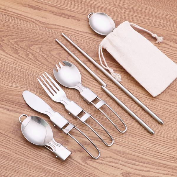 9*4cm Foldable Kitchen Flatware Sets 304 Stainless Steel Fork Spoon For Camping