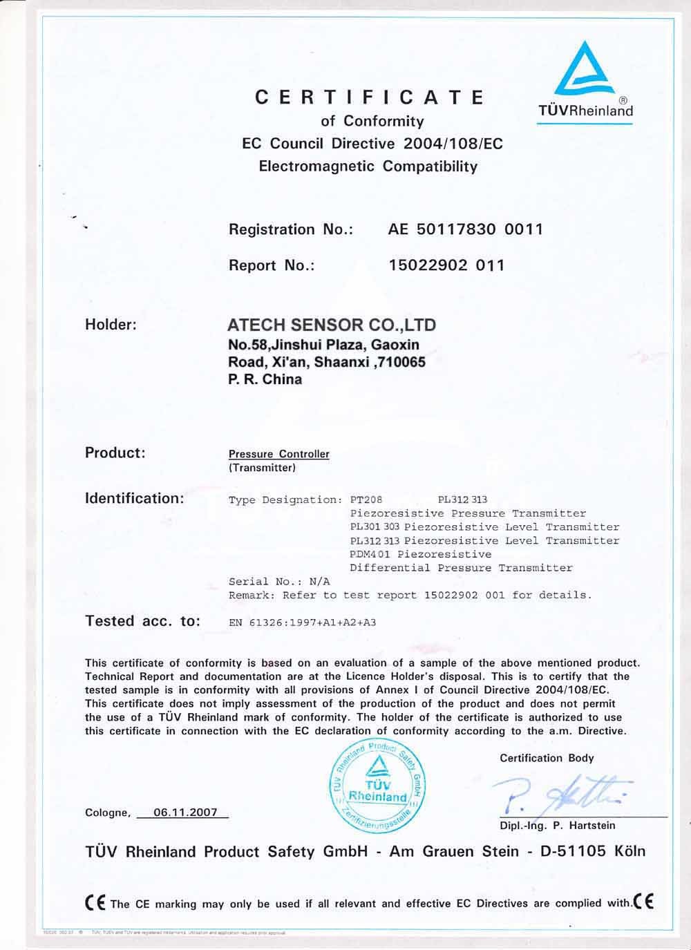 Atech sensor Co.,Ltd Сертификации
